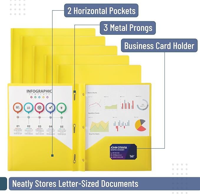 Mr. Pen- Plastic Folders with Pockets and Prongs, 48 Pack, Letter Size | Yellow - Image 3