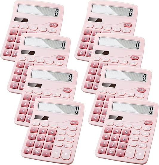 Konohan 8 Pieces 12-Digit Calculator, Solar Basic Desktop Calculator Large Display Electronic Dual Power Handheld for Home Office School(Pink)-DeskLoop Office