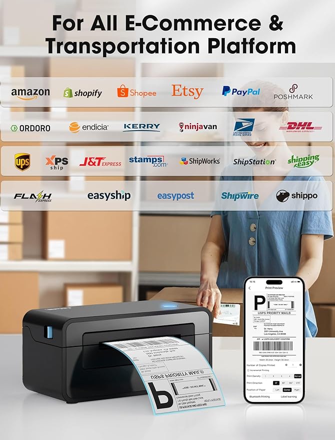 iDPRT Bluetooth Thermal Shipping Label Printer for Phone, 4x6, Supports Windows/Mac/iOS/Android, Ideal for Small Business and Shipping Packages-DeskLoop Office
