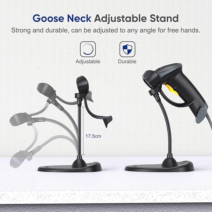 Eyoyo Handheld 2D Barcode Scanner with Gooseneck Stand, Automatic USB Wired QR Code Scanner Bar Code Reader Support Screen Scanning for PC POS System Library Store Supermarket Check-Out, Inventory…-DeskLoop Office
