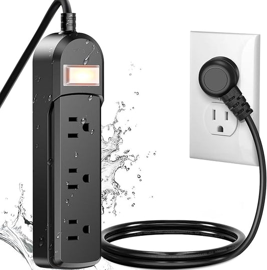 IPX6 Outdoor Power Strip Weatherproof, Waterproof Surge Protector with 3 Wide Outlet 3FT Extension Cord, Wall Mountable for Outside Decorations and More UL Listed(Black)-DeskLoop Office