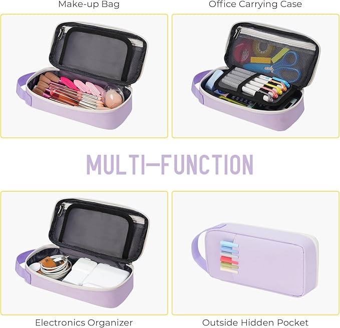 ECHSRT Big Pencil Case, Aesthetic Portable Zipper Pencil Bag with Hidden Pocket, Special Pouch for Men Women Adults, Stationery Organizer Pen Cases for Office Travel, Light Purple-DeskLoop Office