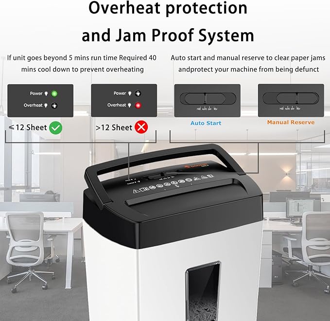 Bonsaii 12-Sheet Cross Cut Shredder, P-4 High Security, 5.5 Gal, Heavy Duty for Home Office, Shreds Paper, Credit Card, Mail, Staples, with Transparent Window, White & Black (C275-A)-DeskLoop Office