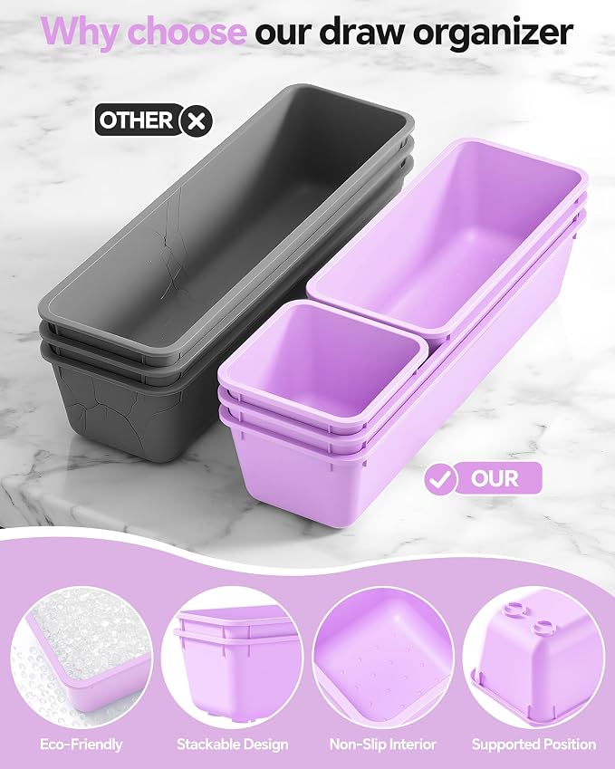 Canfanni 13 Pack Plastic Drawer Organizers Set, 3 Sizes Desk Drawer Organizer - Image 3