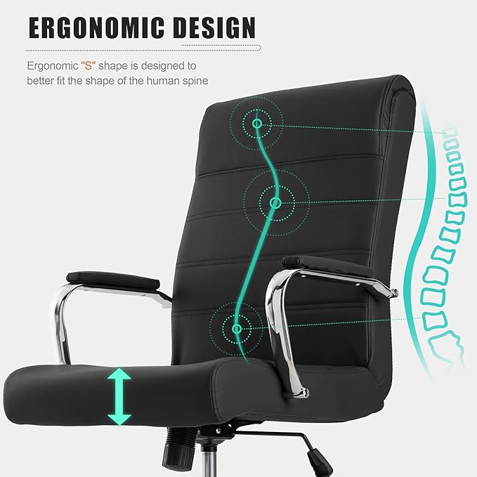 Office Desk Chair,Modern Leather Conference Room Chairs,High Back Ergonomic Home ofiice Chair,Adjustable Height Swivel Executive Computer Chair with Padded Seat and Armrest-DeskLoop Office