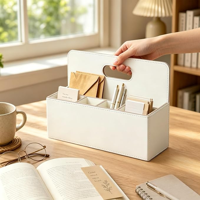 Mail Organizer Countertop, Pencil Holder, Office Supplies File Bill Sorter | PU - Image 2