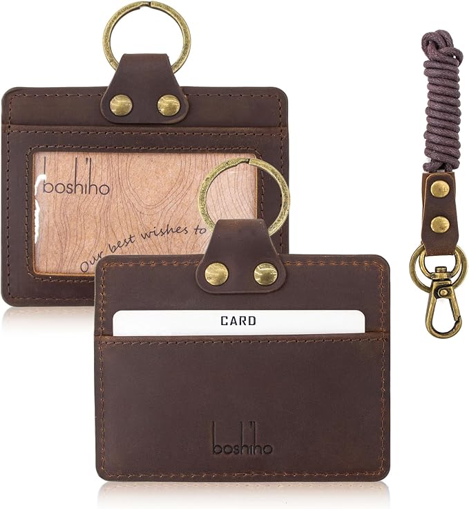 Badge Holder: Boshiho Cowhide Leather ID Badge Card Holder - Image 6