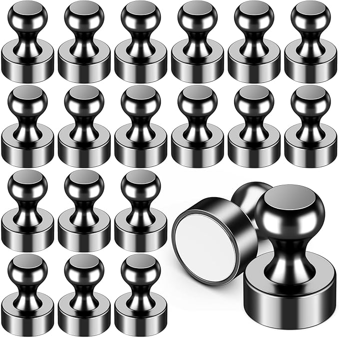 VNDUEEY 20Pcs Strong Fridge Magnets, Black Refrigerator Magnets, Magnetic Push Pins, Strong Whiteboard Magnets for Locker, Map, Kitchen, Office, School, Adults-DeskLoop Office