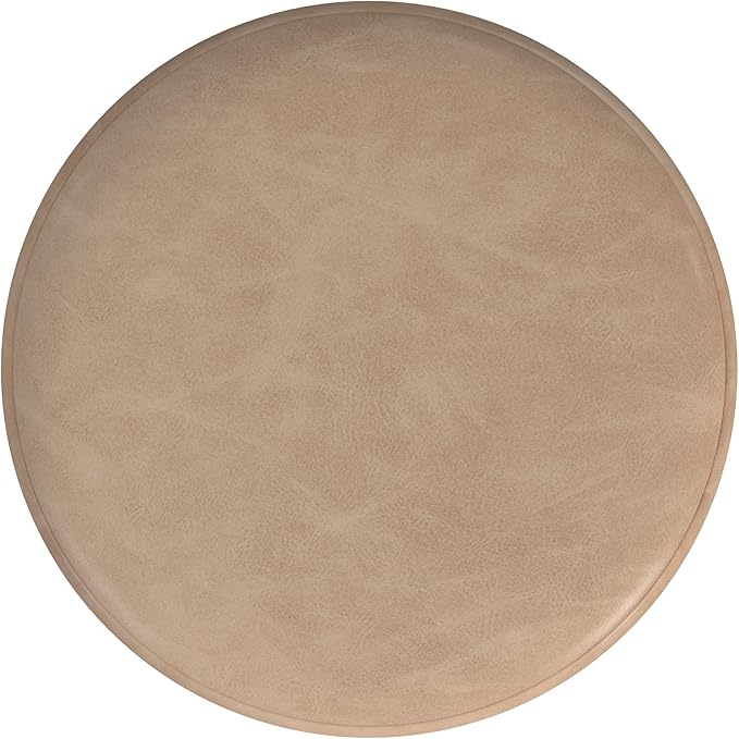 HomePop Upholstered Faux Leather Round Ottoman Home Décor|Foot Rest Ottoman- Sand Faux Leather-DeskLoop Office