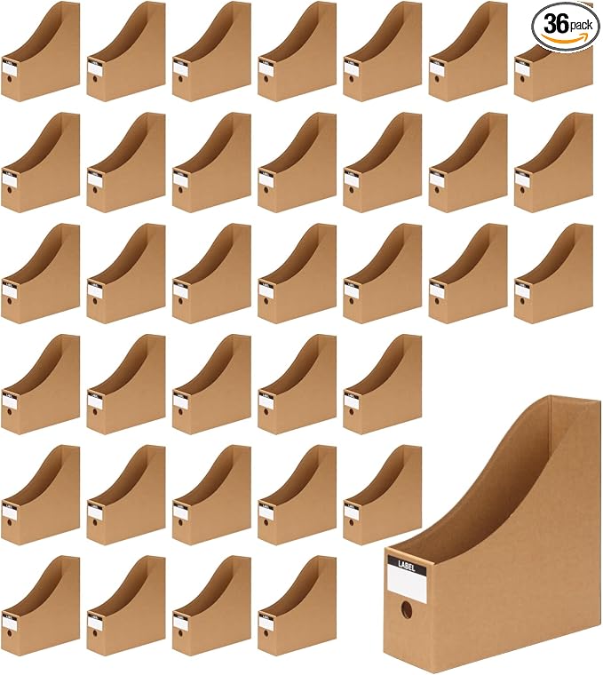 36 Pcs Cardboard Magazine File Holders, Bulk Kraft Paper Magazine Book Bin Box by Unknown
