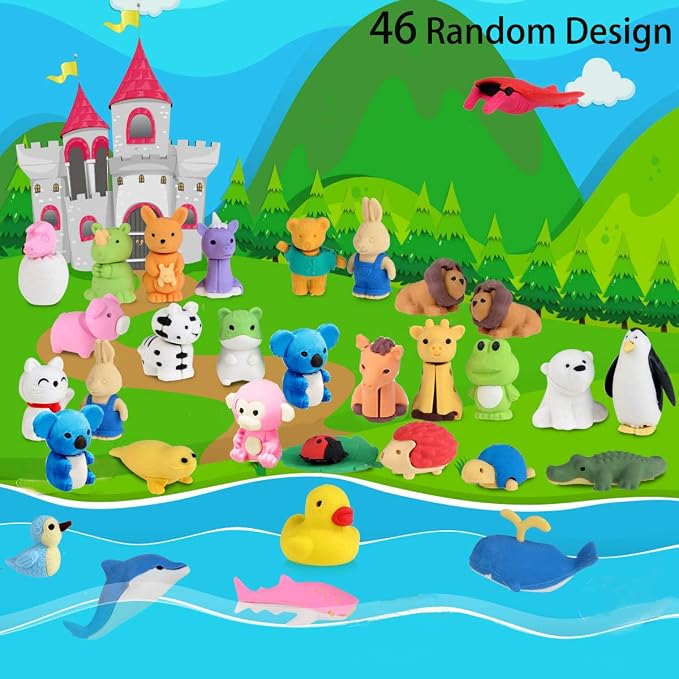 URSKYTOUS 46Pcs Animal Erasers Desk Pets - Image 2