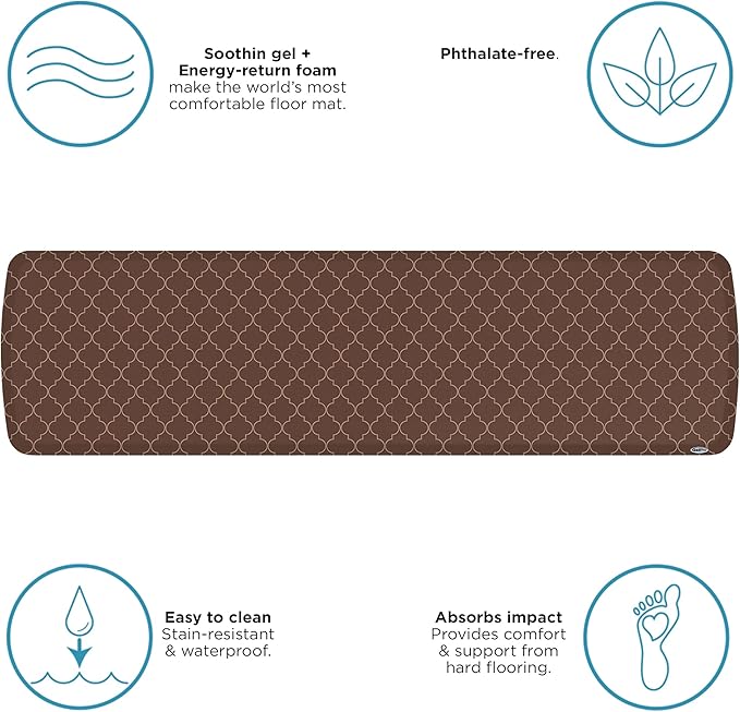 GelPro Trellis Walnut Elite Premier Anti-Fatigue Kitchen Comfort Floor Mat, 20x72 Stain Resistant Surface with Therapeutic Gel and Energy-return Foam for Health and Wellness, 20" x 72"-DeskLoop Office