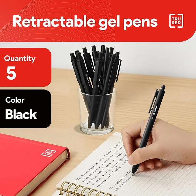TRU RED Retractable Gel Pens, Medium Point 0.7mm, 5 Pack – Quick‑Dry Pens - Image 2