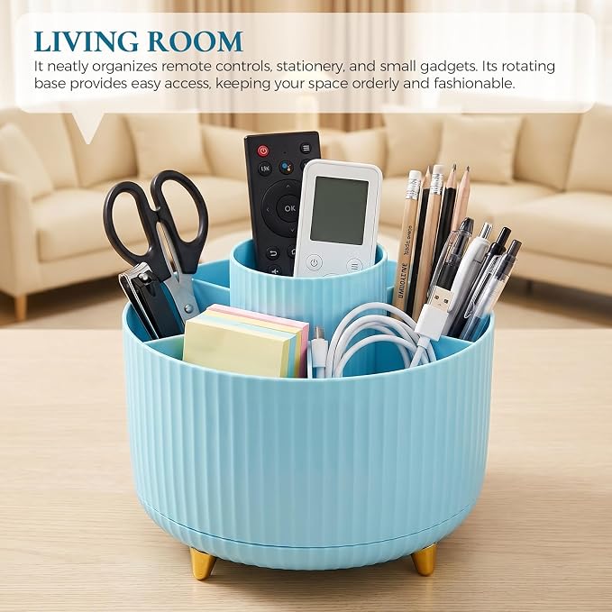 KONVINIT Pencil Pen Holder for Desk, 5 Slots 360-Degree Rotating Desktop - Image 8