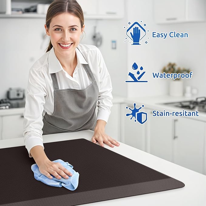 KitchenClouds 2PCS Kitchen Rugs Cushioned Anti-Fatigue Non-Slip Waterproof Kitchen Mat Comfort Foam Standing Mat for Floor Office Sink Laundry (Chocolate)-DeskLoop Office