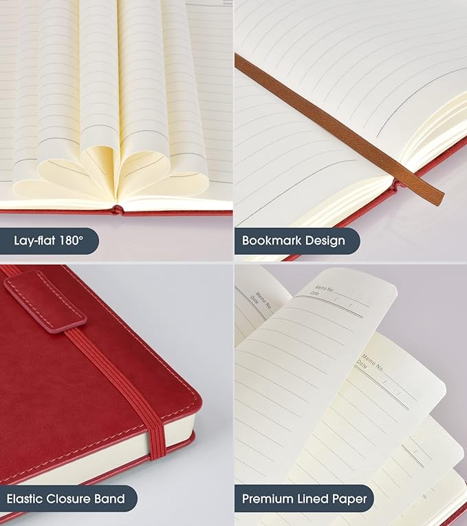 Lined Journal Notebook for Women Men,256 Pages A5 Hardcover Leather Journals for Writing,Travel,Business,Work & School,College Ruled Notebooks for Note Taking,Diary Notepad 5.7"×8.3"-DeskLoop Office