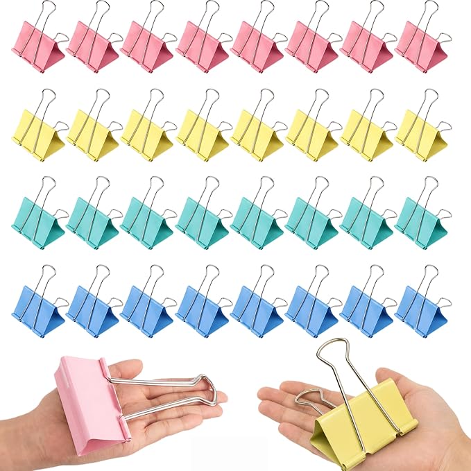 32 Pack Jumbo Binder Clips 3 Inch, Extra Large Binder Clips in 4 Colors by Unknown