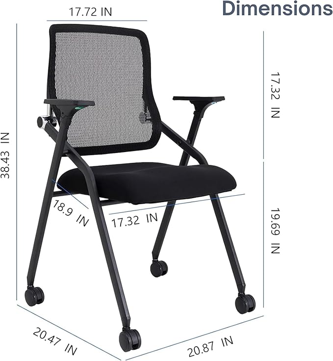 Updated Conference Room Chairs, Folding Office Desk Chair with Lumbar Support and Sliding Armrest with Casters, Stackable Office Guest Chairs & Reception Chairs, 1 Pack Black-DeskLoop Office