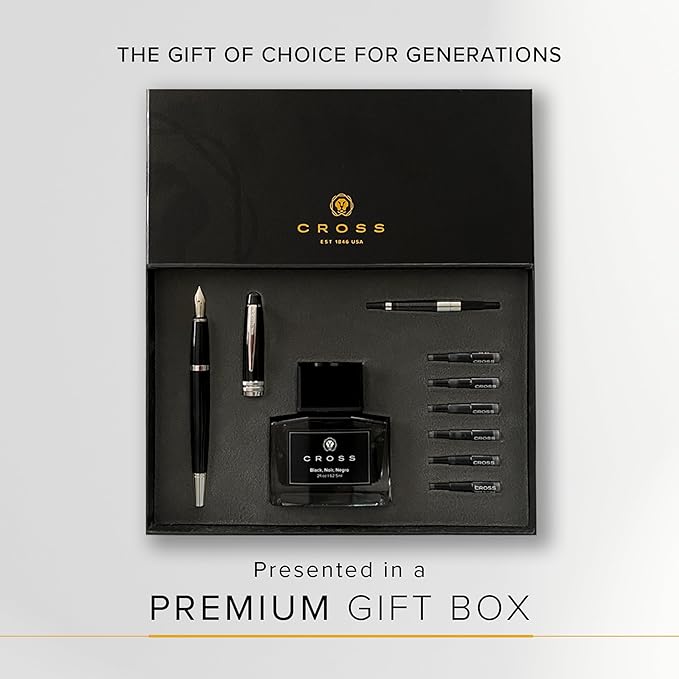 Cross Bailey Refillable Fountain Presented in a Premium Gift Box - Medium Point, Black Ink, Black-DeskLoop Office