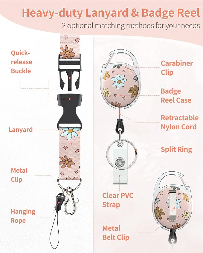 Uniclife 2 Pack Floral Sliding Badge Holder Flower Plastic Case - Image 6