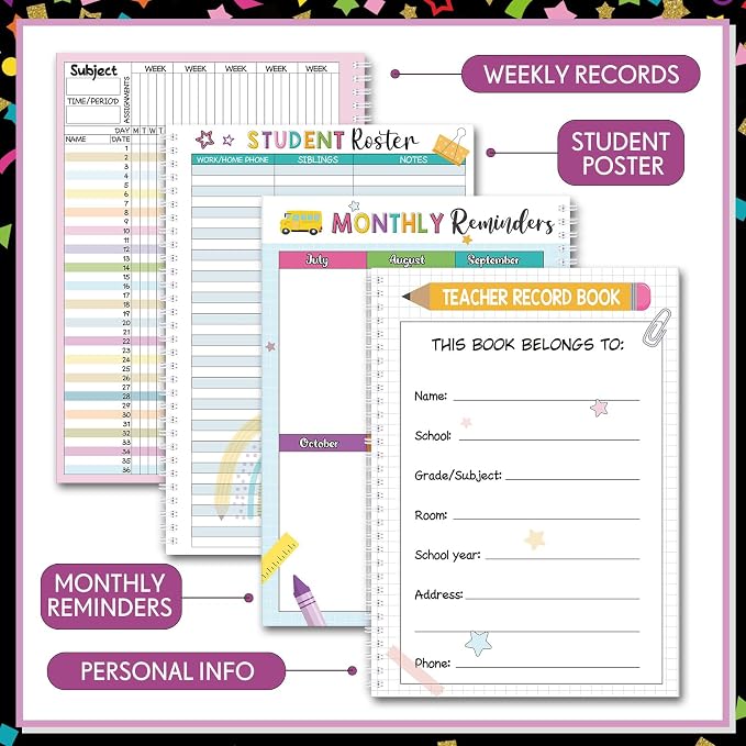 Fuyoooo Teacher Record Book Teacher Grade Books 2026-2027 Spiral Bound Record - Image 4