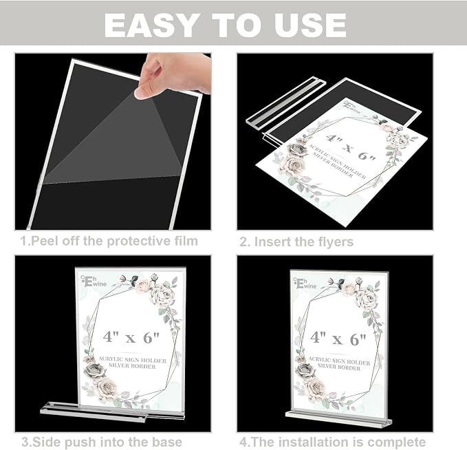 EHWINE Acrylic Sign Holder 4 x 6, 20 Pack Double-Sided Stand up Table Top Sign - Image 5