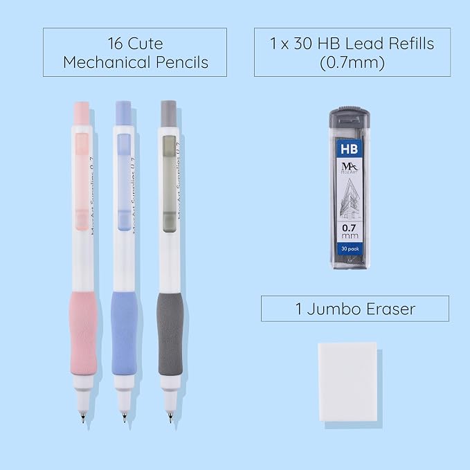 MozArt Cute Mechanical Pencil Set 0.7mm 16PCS Pastel Aesthetic Girls | 30 HB - Image 2