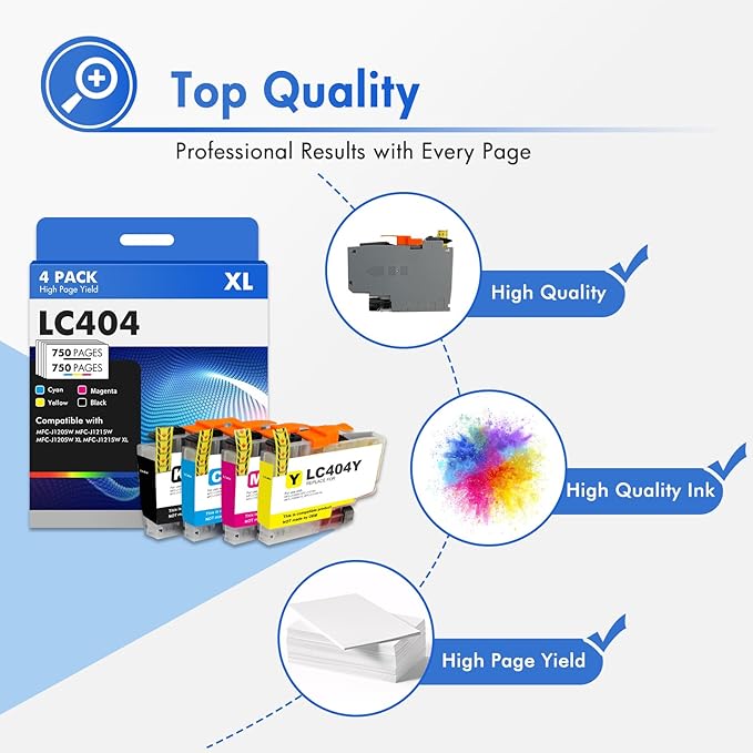 LC404XL LC404 Ink Cartridges for Brother Printer 404XL LC 404 XL for MFC-J1205W MFC-J1215W MFC J1205W J1215W - 4 Pack High Yields Black Cyan Magenta Yellow-DeskLoop Office