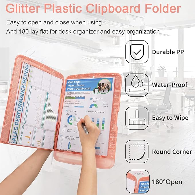 Glitter Clipboard with Storage, Storage Clipboard with Pen Holder, A4 Binder - Image 4