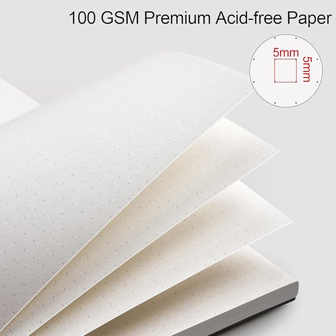 AHGXG Bullet Dotted Journal - Dot Grid Spiral Notebook B5, 140 Pages, 100 GSM Thick Paper, Waterproof Plastic Cover Journals for Bullet Journaling, Sketching, 7.6" x 10", Black-DeskLoop Office