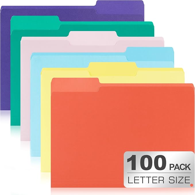 100 Packs Colored File Folders, 1/3 Cut Tabs File Folder, Manila File Folders by Unknown