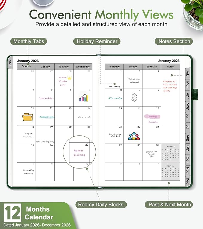 2026 Weekly & Monthly Planner, 12 Months Hardcover Planner from January 2026 - Image 2