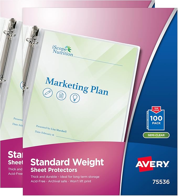 Avery Semi-Clear Standard Weight Sheet Protectors by Avery