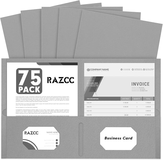 Two Pocket Folders, RAZCC 75 Pack 2 Pocket Folders Fit Letter Size Paper by RAZCC