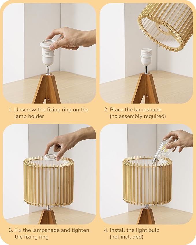 EDISHINE 14.17" Small Table Lamp, Wood Tripod Bedside Lamp, Natural - Image 4