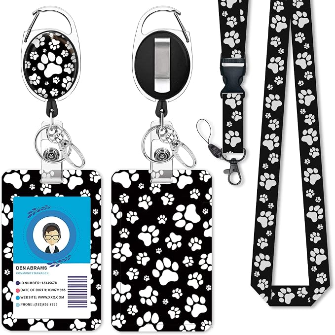 Puppy Dog Paw Lanyards for Id Badges, Cute Retractable ID Badge Holder by Giancomics