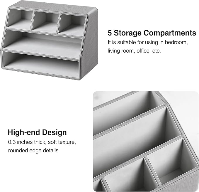 PU Leather Desk Organizer, Luxury Remote Control Holder - Image 5