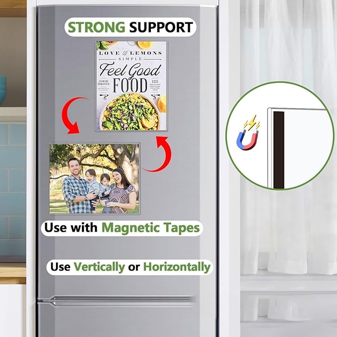 10 Pcs Wall Sign Holder 8.5"x11" Magnetic Sign Holder, Rigid Print Protectors with Adhesive & Magnetic Tapes, Wall Mount Plastic Paper Holder for Office Store Home Window Display (Clear)