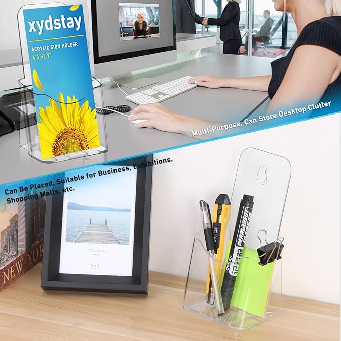 12 Pack Acrylic Brochure Holder 4x9 Inches Slant Back Design, Clear Display Stand, Plastic Table Stand Sign Holder,Pamphlet Holder Flyer Holder, Acrylic Display Stand, Acrylic Table Signs Plastic Paper Holder for Office, Home, Store