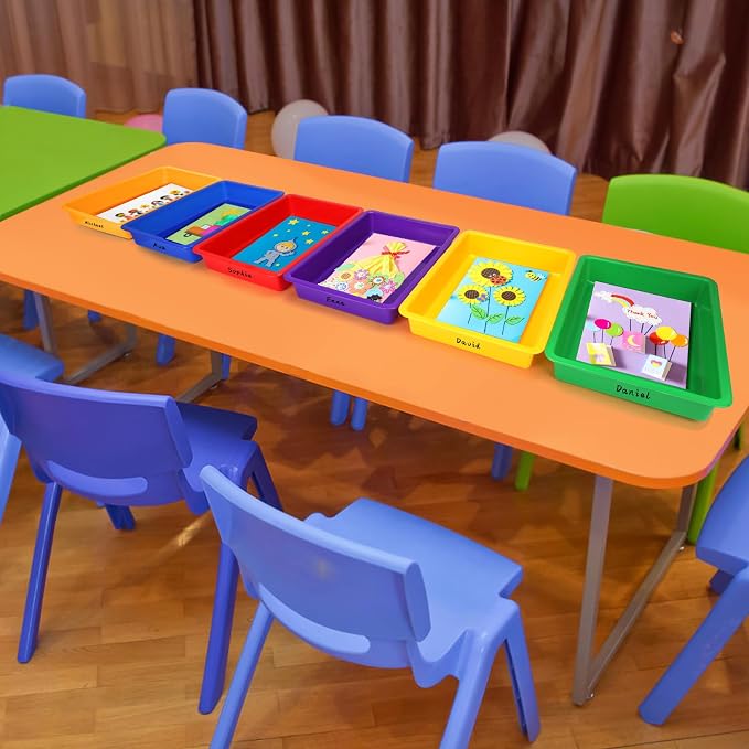 ShineMe Plastic Paper Trays for Classroom, 6 Pack Colorful Classroom Turn in - Image 4