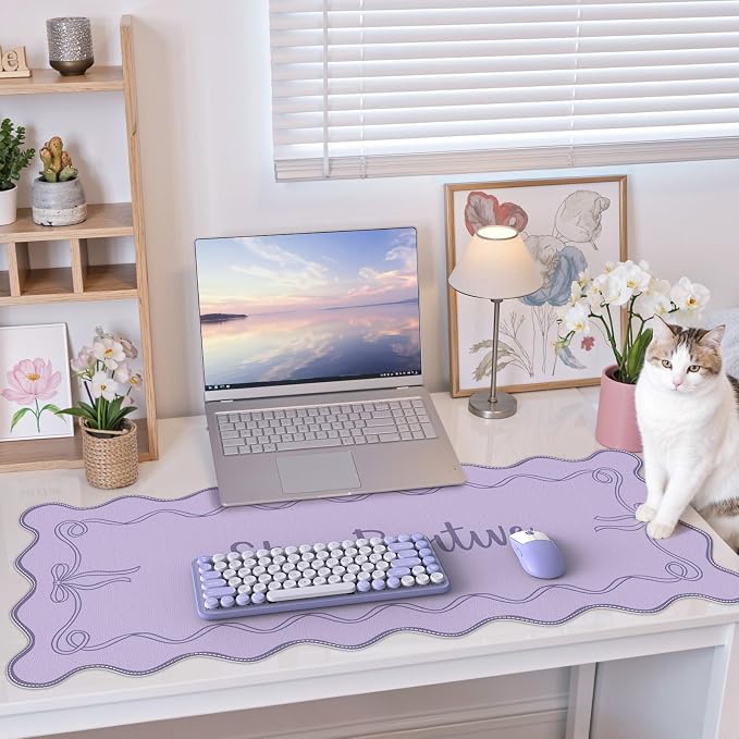 iCasso Purple Office Decor for Women, Scalloped Desk Cover Mat, Large Mouse Pad - Image 6