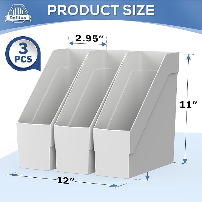 Delifox 3 Pack Magazine Rack, Plastic File Folder Bin Organizer - Image 2