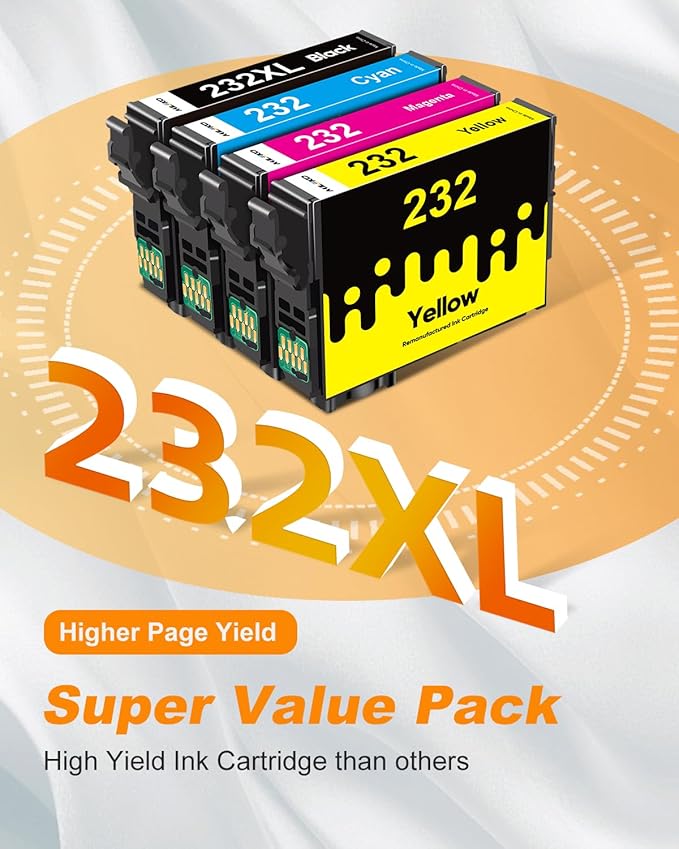 232XL Ink Cartridges Combo Pack Remanufactured Replacement for Epson 232 Ink Cartridge for Epson 232 232XL 232 XL T232 to use with Epson XP-4205 XP-4200 Workforce WF-2930 WF-2950 Printer (4 Pack-DeskLoop Office