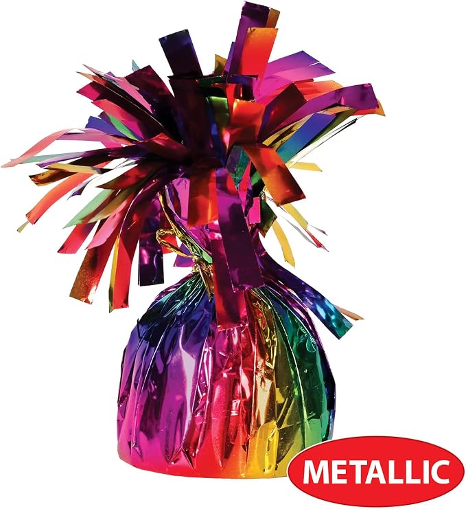 Beistle 12 Count Rainbow Metallic Plastic Wrapped Balloon Weights - Image 3
