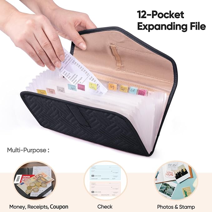 Fabric Bill Organizer with Pockets 10x6 Receipt Organizer - Image 3