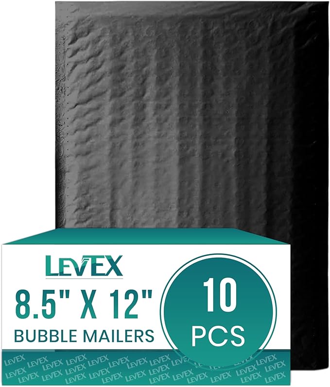 Levex - #2 8.5" x 12" [10 Pack] Black Poly Bubble Mailers, Padded Envelope Mailers, Packing Envelope & Mailing Bags for Shipping-DeskLoop Office