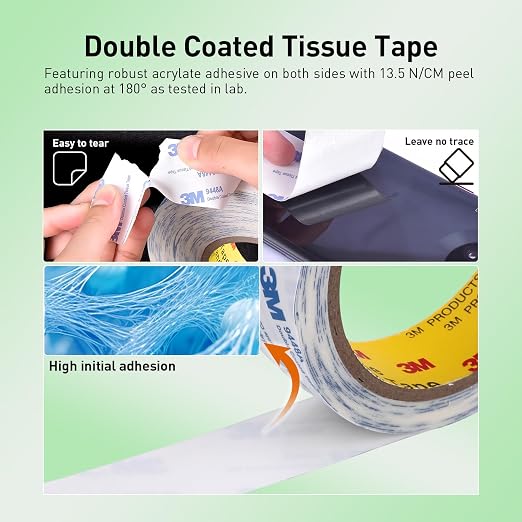 Double Sided Tape 9448A 3/4" x 33Ft Pack of 2 Made of 3M Super Sticky Adhesive - Image 4