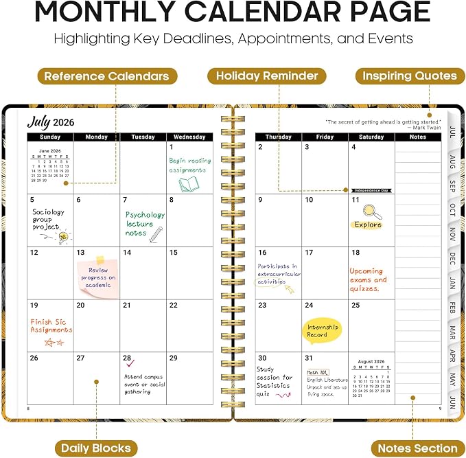 Planner 2026–2027, Academic Monthly Weekly Spiral Calendar, July 2026 – June - Image 2