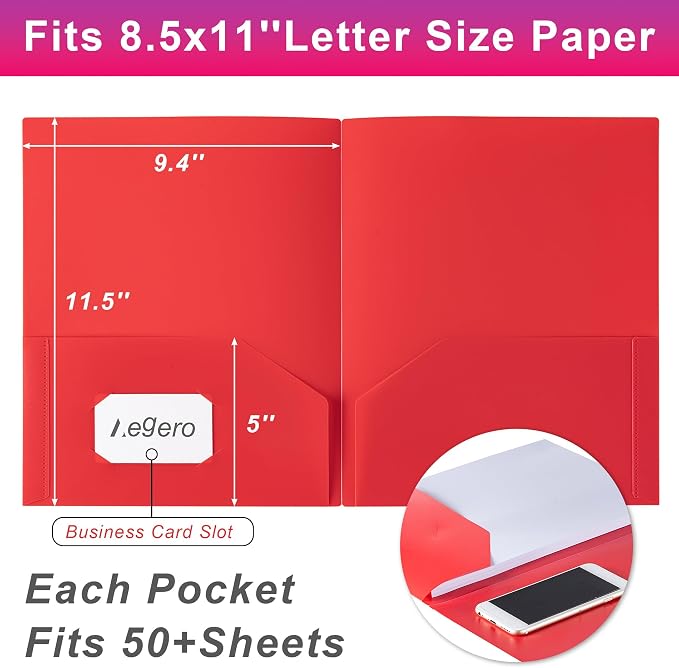 Aegero Plastic Folders with Pockets, Durable Heavy Duty File Folders with - Image 2