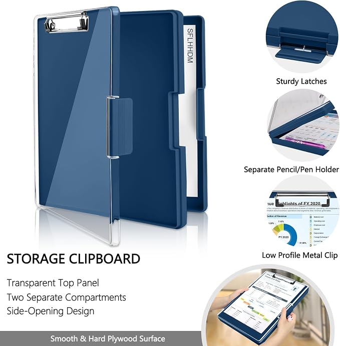 SFLHHDM Clipboard with Storage, Heavy Duty Clip Boards 8.5x11 with 2 Storage - Image 3